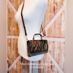 Mini Crossbody wallet Stylish Cow Hide tooled Brown and Tan Women's Bag